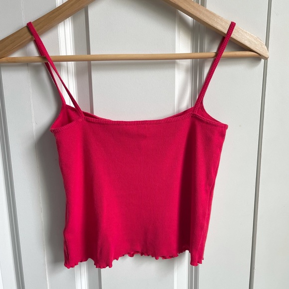 Red Spaghetti Strap Crop Top with Lettuce Edge - Picture 7 of 7